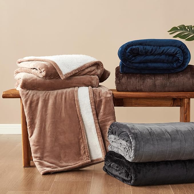 EHEYCIGA Heated Blanket Electric Blanket Twin - Heating Blanket with 5 Heating Levels & 10 Hours Auto Off, Soft Cozy Sherpa Washable Blanket with Fast Heating, 62 x 84 Inches, Navy Blue