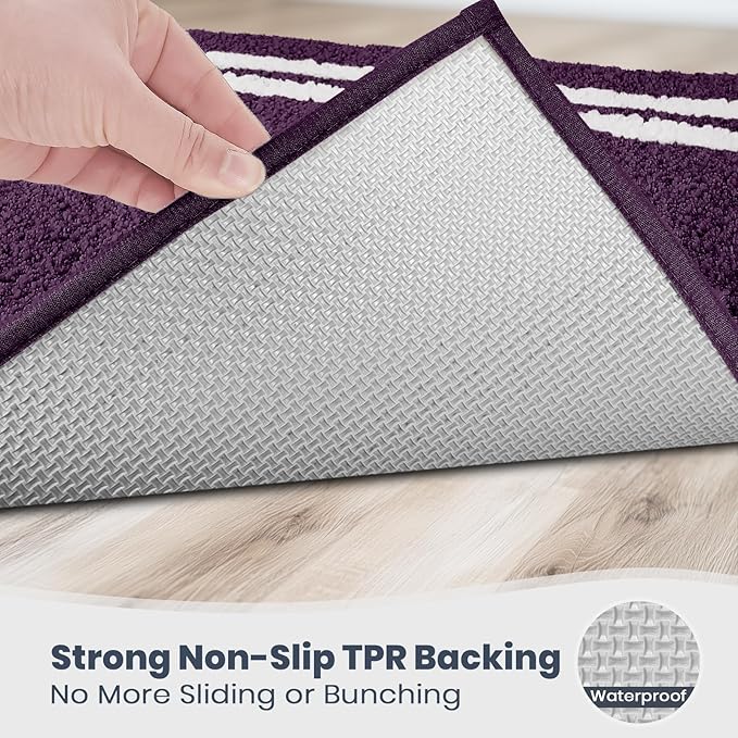 PURRUGS Bathroom Rug Non-Slip Machine Washable 20" x 30", Super Absorbent and Quick Dry Shaggy Microfiber Bath Mat, Extra Soft and Plush Bath Rug for Bathtub, Shower and Sink, Purple