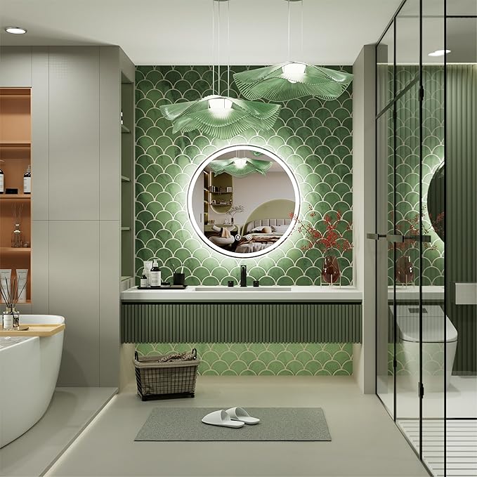 20 Inch Round LED Bathroom Mirror,Front & Backlit Lighted Bathroom Vanity Mirror, 6000K, CRI 90+, Dimmable, Touch, Anti-Fog