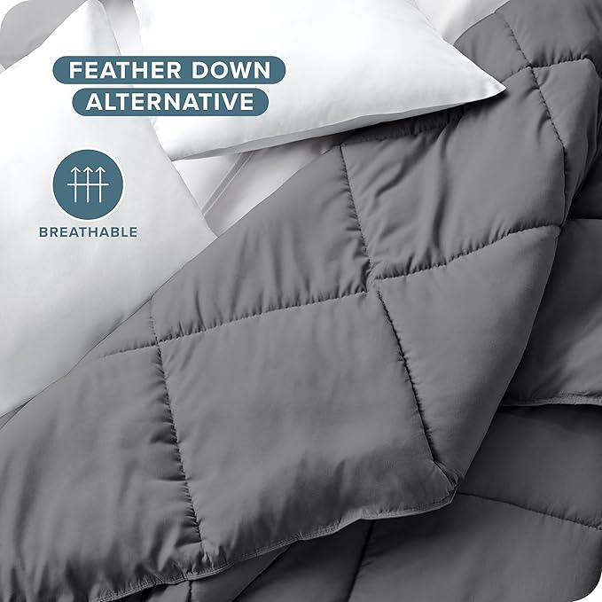 Bare Home Duvet Insert Comforter - Full Size - Goose Down Alternative - Ultra-Soft - Premium 1800 Series - All Season Warmth - Bedding Comforter (Full, Grey)