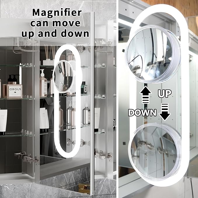 Lighted Medicine Cabinet with Mirror 30"x32" Recessed LED Medicine Cabinet Mirror, Front&Backlit, 3-Color Temperatures, Stepless Dimming, Anti-Fog, Magnifier, 2 Outlets, Storage Shelves, ETL Certified