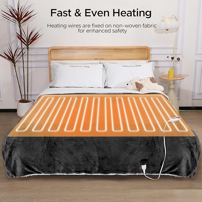 Electric Blanket Twin - Soft Flannel Heated Blanket Twin Size 62x84 inches, Ultra Soft Fast Heating with 2-10 Timer Settings & 9 Heat Settings, Warm Gift for Grandma, Dark Gray