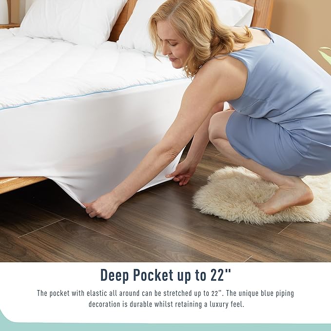 Queen Size Mattress Protector Waterproof Quilted Mattress Cover Cotton Mattress Pad Cover Extra Deep Pocket 18-22" Thin Version Hypoallergenic & Soft