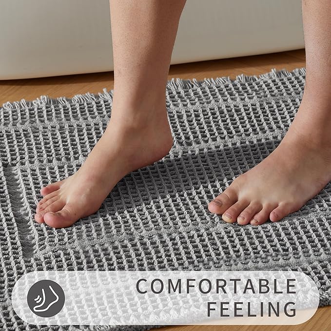 Bathroom Runner Rug Super Absorbent Non Slip Long Bath Mat Machine Washable Boho Bathroom Rugs Quick Dry Rug Runners for Hallway Bedroom Laundry Room,Grey, 2'x 6'(24" x 72")