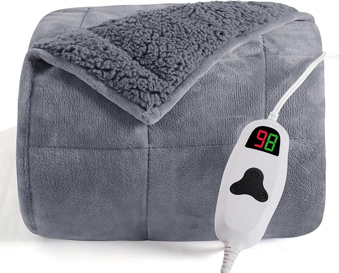CYMULA Heated Weighted Blanket for Adults, Weighted Heated Blanket 50" x 60", 13lbs Sherpa Fleece Weighted Electric Blanket Soft Heating Blanket with 10 Heating Levels & 1-8 Hours Auto Off, Light Gray