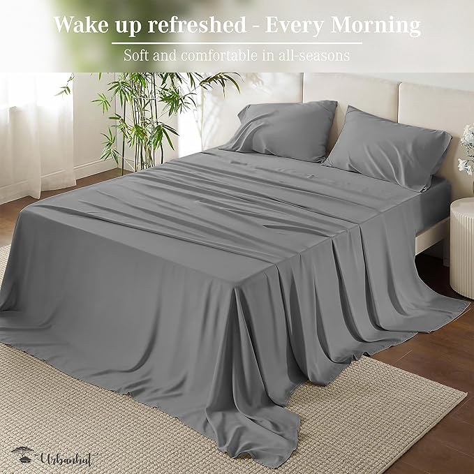 URBANHUT 700 Thread Count Egyptian Cotton Sheets Twin Size, 4Pc Sheet Set Soft Luxury Bed Sheets for Twin Size Bed, Sateen Weave Hotel Sheets, 14'' Elasticized Deep Pocket - Dark Grey