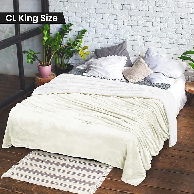 Utopia Bedding Sherpa Blanket California King Size (Ivory, 102x96 Inches) - Soft Plush Fleece Reversible Blanket for Bed, Sofa, Couch, Camping and Travel