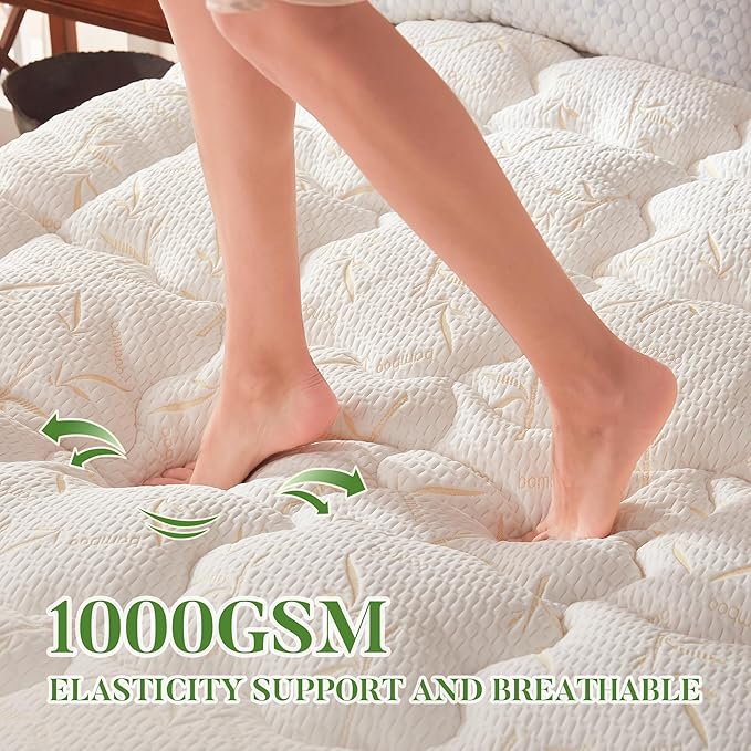 100% Waterproof Full Size Mattress Topper, Thick Pillow Top Mattress Pad，Up to 21 Inch Deep Pocket,Soft Breathable Mattress Pad for Back Pain, Protector Cover(Beige)