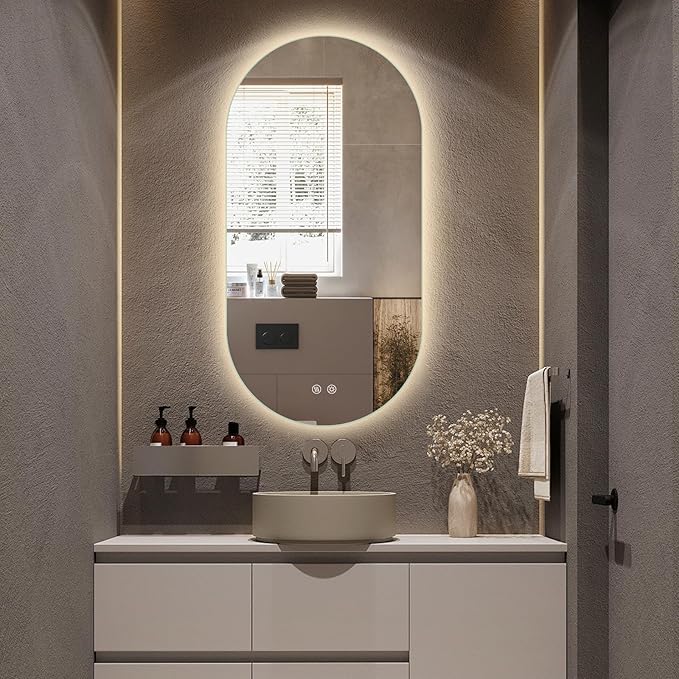 Niccy Oval LED Bathroom Vanity Mirror, 48x24inch Frameless Backlit Mirror with Light, Smart Anti-Fog Waterproof Mirror with Memory Function Dimmable Lighted Mirror