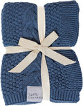 Knit Baby Blanket in Cable Pattern, Organic Cotton Blankets for Crib or Stroller, Receiving Blankets - Bay Blue