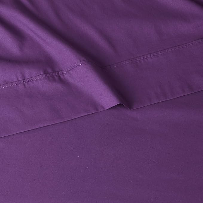 Amazon Basics 3 Piece Lightweight Super Soft Easy Care Microfiber Bed Sheet Set with 14" Deep Pockets - Twin, Plum-4 Pack, White, Solid
