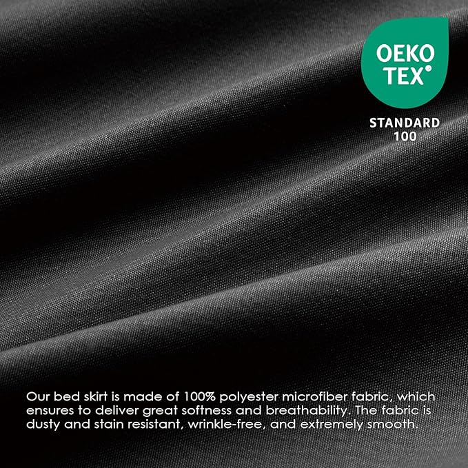 FreshCulture Queen Bed Skirt, Elastic Wrap Around Bed Skirt Queen Size, Bed Skirts for Adjustable Bed, Easy Fit with 22 Inch Drop Length, Hotel Quality Dust Ruffle for Queen Bed (Black)