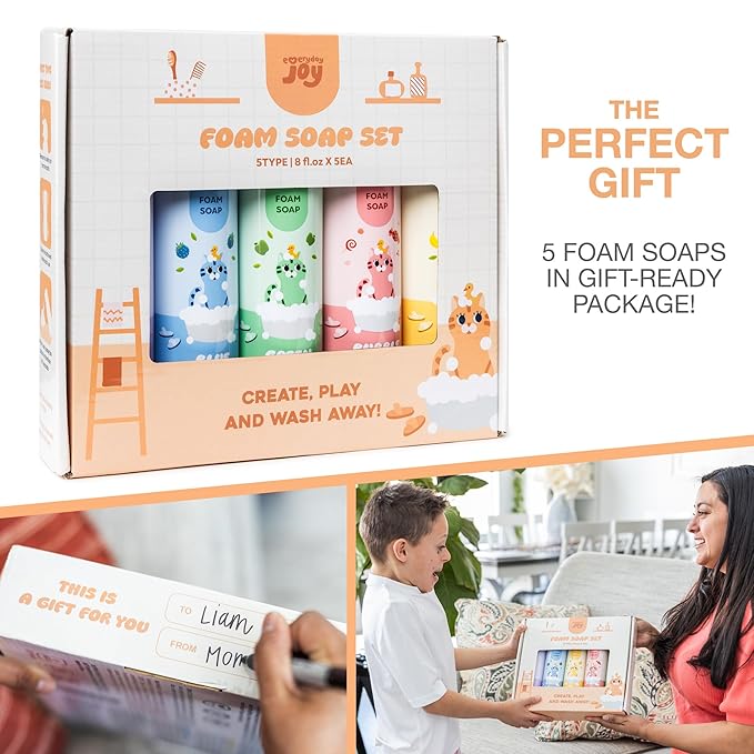 Fluffy Foam Soap for Kids Bath and Hand Washing - Hypoallergenic Fun Colorful Foamy Cleanser for Sensory Play, Bathtime Art, Washing - Moisturizing Formula with Aloe and Hyaluronic Acid - 5 Pack