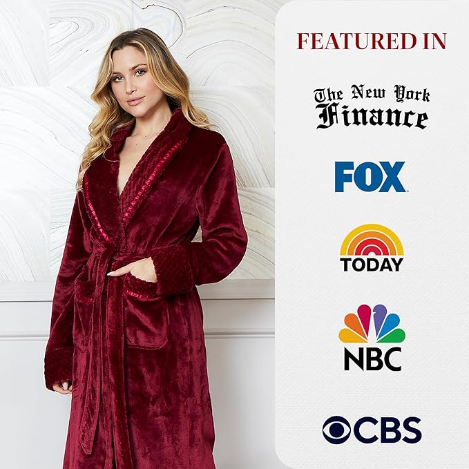 Lotus Linen Plush Robes for Women - Soft Bathrobe, Custom Monogram, Warm Fleece Robe with Pockets