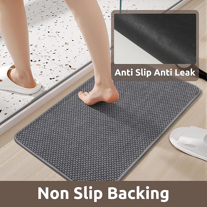 AMOAMI Chenille Bath Mat Super Absorbent Bathroom Mat Quick Dry Bath Mats for Bathroom Rubber Backed Bathroom Rugs Non Slip Washable Fit Under Door, Front of Bathtub, Sink, Darkgrey&LIGHTGREY 24"x36"