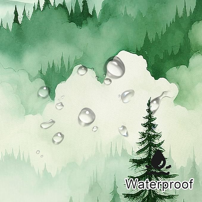 Green Misty Pine Forest Shower Curtain, Mountain Foggy Woodland Scenery Tree Shower Curtains for Chic Rustic Bathroom, Abstract Modern Waterproof Nature-Themed Decor, 72x72 Inches