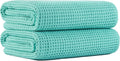 New Microfiber Waffle Bath Towels, 2 Pieces, Oversized, Soft, Absorbent, Fast Drying, Lint Free (Turquoise)