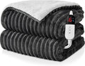 Electric Heated Blanket Queen Size Dual Control - 84"x90" Fast Heating Bed Blankets with 6 Heating Levels & 10 Hours Auto Off, Soft Ribbed Flannel, Over-Heat Protection ETL, Dark Gray