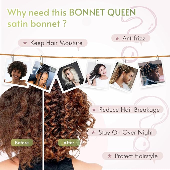 BONNET QUEEN Silk Bonnet Satin Bonnet Hair Bonnet Silk Hair Wrap for Sleeping Night Cap Sleep Bonnet for Women Girls Grey Rose Gold