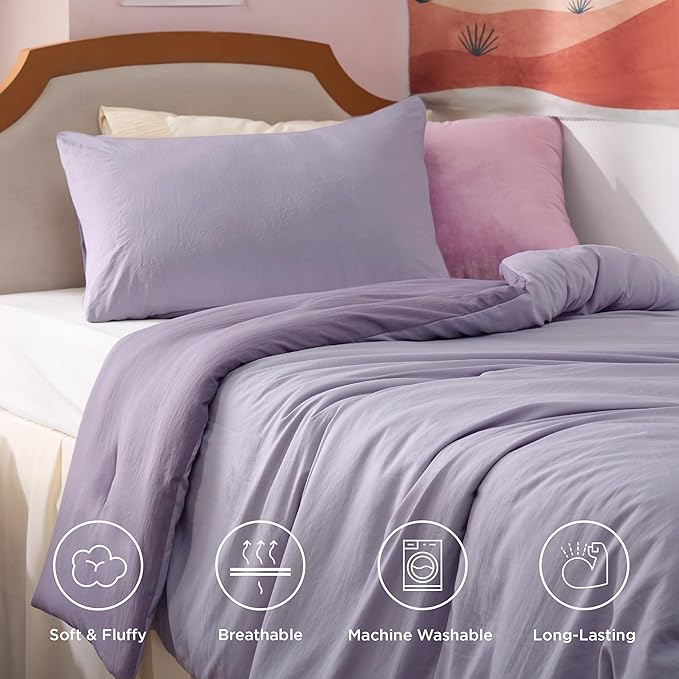 Bedsure Twin/Twin XL Comforter Set, Reversible Purple Soft Prewashed Bedding for All Seasons, 2 Pieces Warm Down Alternative Bed Set, 1 Lightweight Comforter (68"x88") and 1 Pillowcase