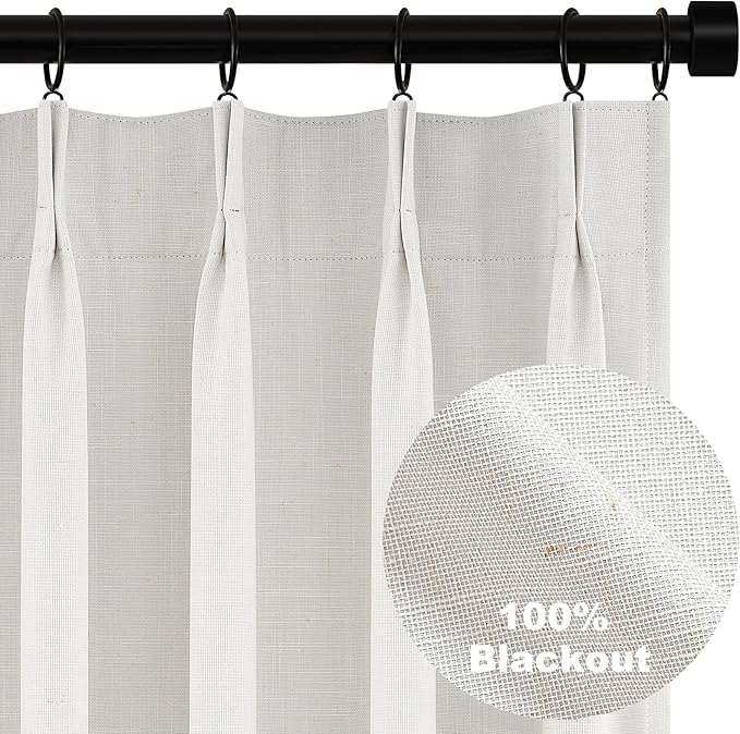 Topfinel 94 Inches Long Full Blackout Linen Curtains for Bedroom, Pinch Pleated Sound Block Curtains, Beige Decorative Elegant Farmhouse Lined Drapes 2 Panels Set for Living Room Sliding Door
