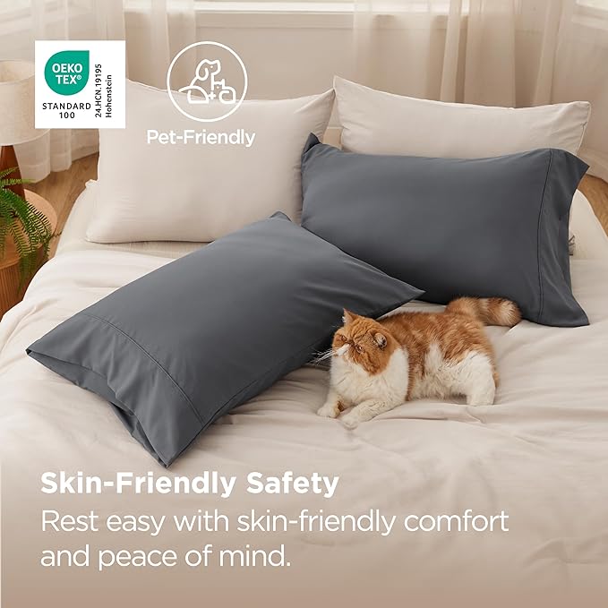 Bedsure King Size Pillow Cases Set of 2 - Dark Grey Brushed Microfiber Pillowcases 2 Pack, Super Soft Pillow Case Cover with Envelope Closure, Wrinkle, Fade and Stain Resistant, 20x36 Inches