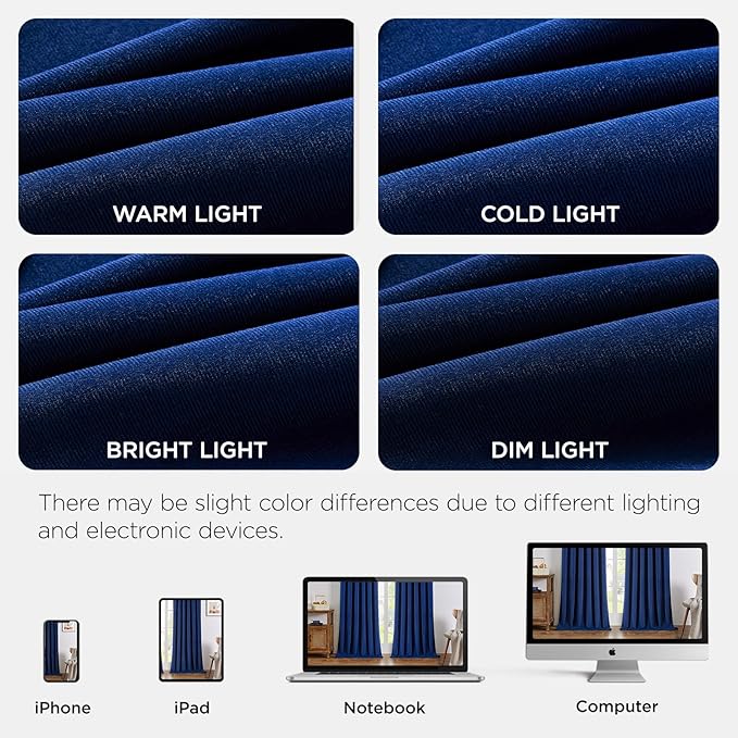 Joydeco Royal Blue 100% Blackout Curtains 72 Inch 2 Panels, Luxury Thermal Royal Blue Velvet Curtains for Bedroom Living Room, Soundproof Blackout Window Drapes, Rod Pocket & Back Tab (52W x 72L)