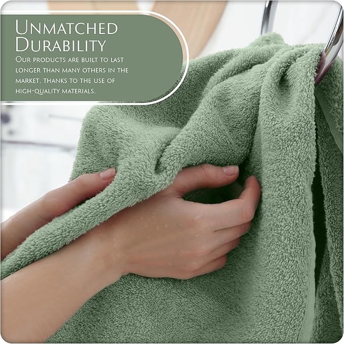 MAURA Basics Hand Towels for Bathroom with Hanging Hook Loops. Soft, Durable, Long Lasting and Absorbent Hand Towel Sets for Bathroom, American Standard Size 16"x28", Sage Green