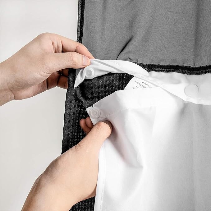 River Dream Heavyweight No Hooks Required Dotted Waffle Weave Shower Curtain with Snap in Liner - 71W x 80H,Hotel Grade,Spa Like Bath Curtain,Graphite Black