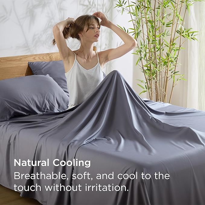 Bedsure Cooling Sheets for Full Size Bed, Viscose Derived from Bamboo, Deep Pocket up to 16", Breathable Soft Bed Sheets & Pillowcases, Dark Grey