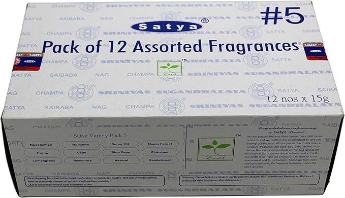 Satya Bangalore (BNG) Incense Set of 12 Nag Champa Namaste Super Hit Neem Forest Prana Oodh Sage Cinnamon Lemongrass Rosemary Natural Sandalwood, VarietyPack05