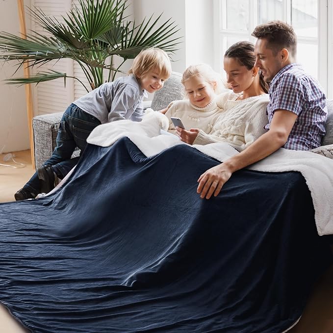 Bedsure GentleSoft Sherpa Fleece Oversized Cal King Blankets for Bed - Thick and Warm Throw for Women and Men, Soft Fuzzy Plush Large Blanket for Winter, Navy, 112x98 Inches