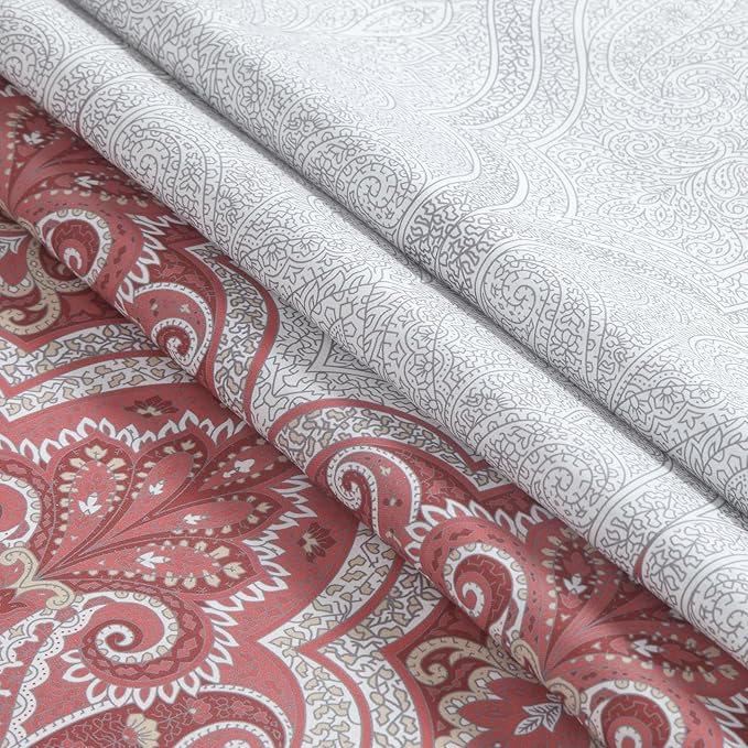 Long Shower Curtain 78 Inches, Water Repellent Brushed Microfiber with Terracotta & Gray Bohemian Print, 12 Metal Grommets & Weighted Hem, 72x78 Inches