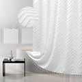 Stall Boho Shower Curtain White Tassel Woven Fabric Shower Curtain 54 x 72 Modern Farmhouse Textured Tufted Chevron Striped Minimalist for Bathroom, Closet Door