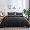 AveLom Seersucker Duvet Cover Set King Size (104 x 90 inches), 3 Pieces (1 Duvet Cover + 2 Pillow Cases), Black Ultra Soft Washed Microfiber, Textured Duvet Cover with Zipper Closure, Corner Ties