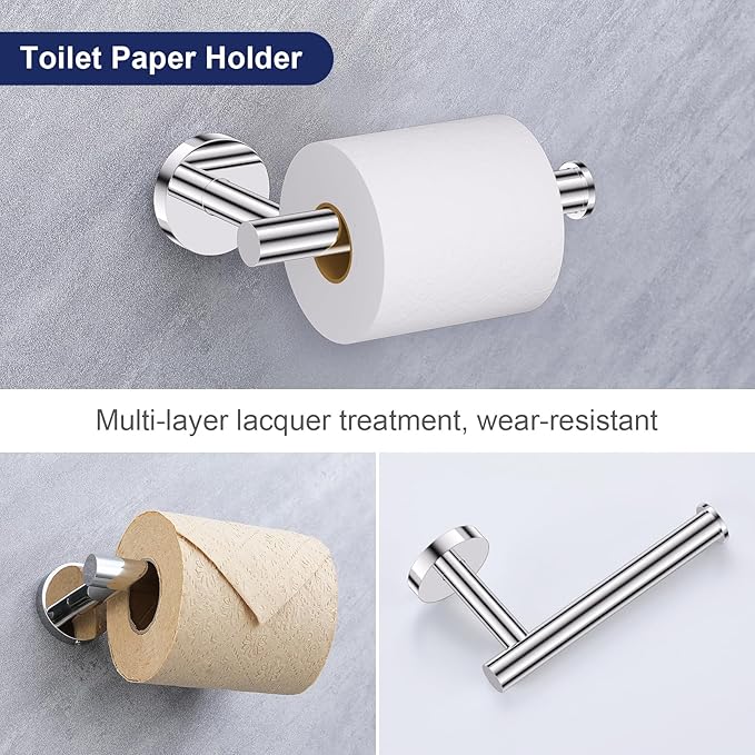 Lairuier 5 Pieces Polished Chrome Bathroom Accessories Set, SUS304 Stainless Steel 24 Inch Bath Towel Bar Set, Round Toilet Paper Holder Set Wall Mounted