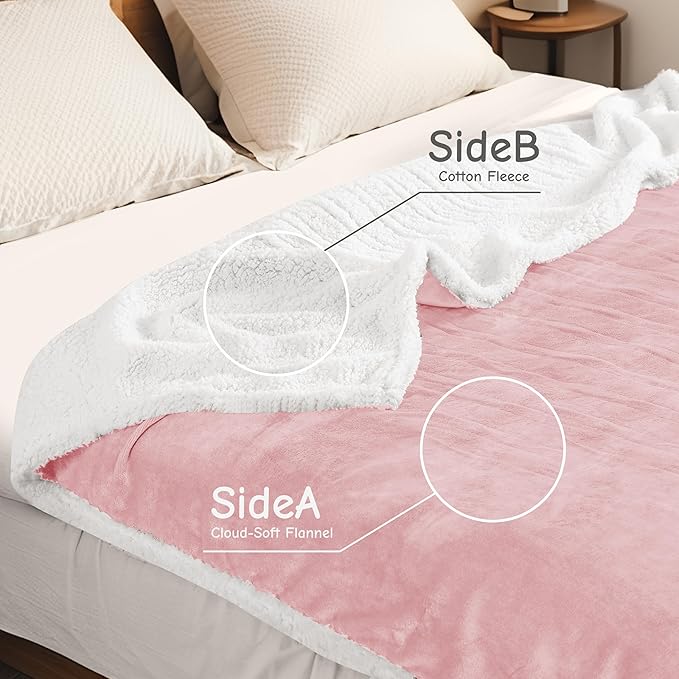 Electric Heated Blanket Throw Size 50"x60", Soft Flannel with Overheat Protection, 6 Adjustable Heat Settings & 3-Hour Auto-Off Timer, Fast Heating for Winter Comfort, Pink
