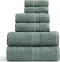 Springtree Home 100% Cotton Bathroom Towel Set | 6 Piece Set - Green Bath Towels | Geometric Textured Design | Absorbent & Quick-Dry | Oeko-TEX® Standard 100 Cotton | Myla Collection - Lily Pad Green