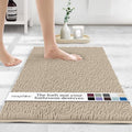 MAYSHINE Plush Shaggy Chenille Bath Mat | Extra Soft, Super Absorbent, Non-Slip Bathroom Rug | Fluffy Microfiber, Area Rug Sets for Bathroom Floor, Kitchen, Living Room | 24"x17" | Beige