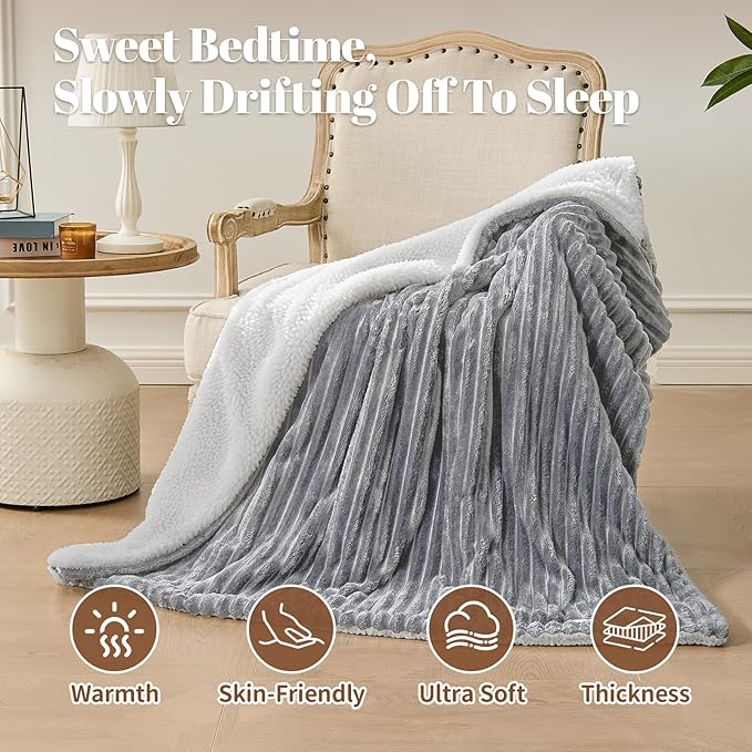 Electric Heated Blanket Full Size - 72"x84" Fast Heating Bed Blankets with 6 Heating Levels & 10 Hours Auto Off, Soft Ribbed Flannel Sherpa, Over-Heated Protection ETL, Light Gray
