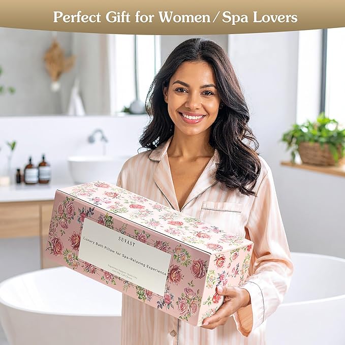 Luxury Bath Pillow for Tub, Dual Headrest & Back Support, 4D Air Mesh Quick-Dry Cushion, 10 Strong Suction Cups, Extra-Large Spa Bathtub Pillow Gift for Women(White)