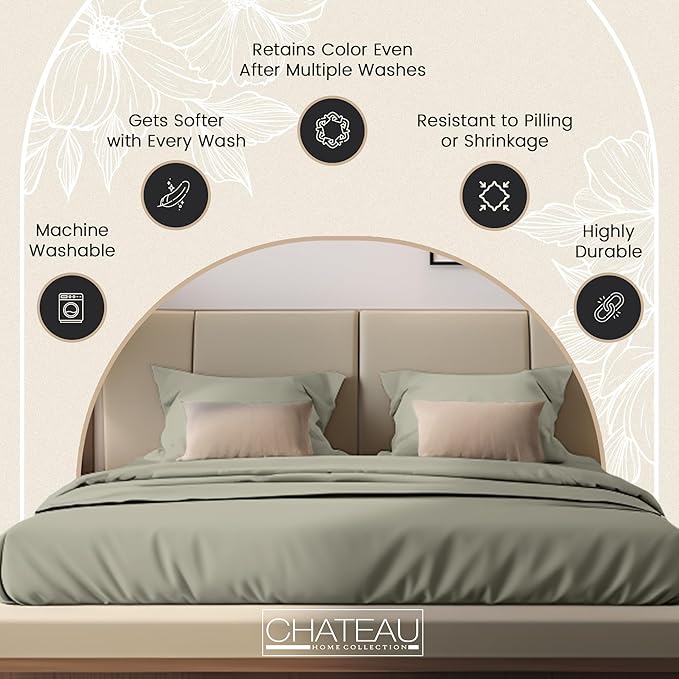 CHATEAU HOME COLLECTION 100% Organic Cotton Sheets Twin Size, Soft & Comfy Breathable 300 Thread Count Deep Pocket Sheets for All Seasons, Machine Washable No Pill Thick Cotton Bed Sheet – Sage