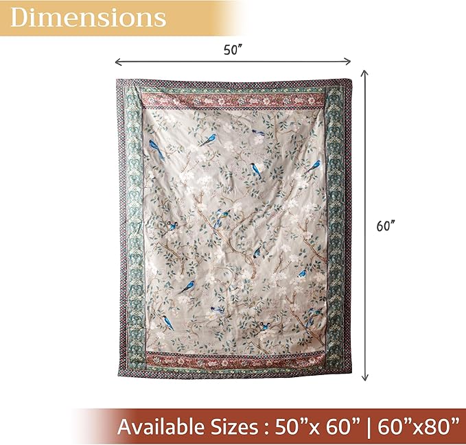 Maison d' Hermine Throw Blanket for Couch Lightweight Soft Warm Breathable Cotton Throw Blankets for Bed Girls Boys Women Men Gifts Sofa Travel Living Room Chair Bedding (60"x80", Osaka)