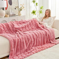 Cozy Bliss Faux Fur Throw Blanket for Couch, Cozy Warm Plush Striped Blanket for Sofa Bedroom Living Room, 60 * 80 Inches Pink