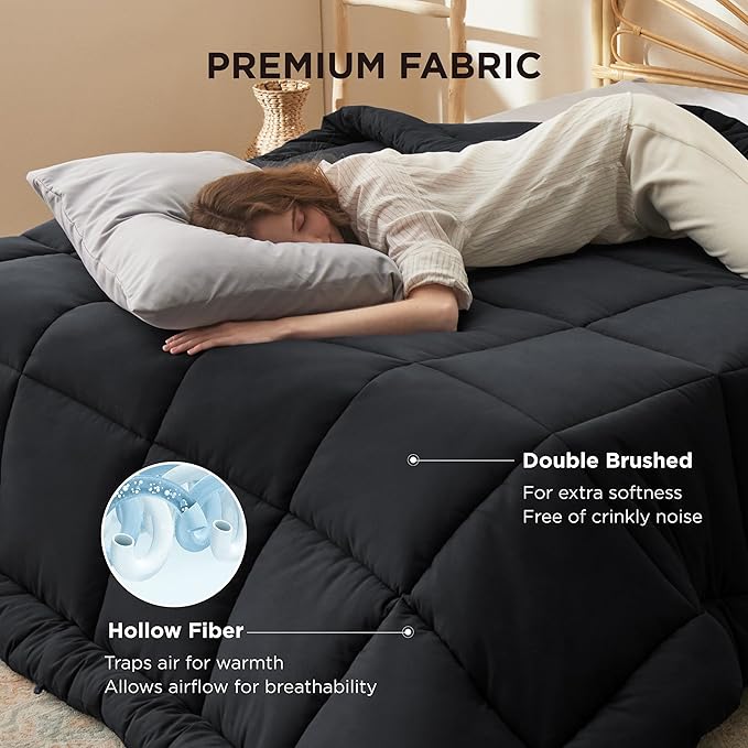 Bedsure Comforter Duvet Insert - Quilted Comforters Oversize Queen Size, All Season Duvet, GentleSoft Down Alternative Bedding, with 8 Tabs, Gifts for Women/Men, Black, Oversize Queen 98 x 98 Inches