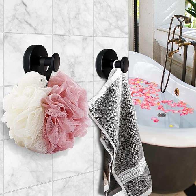 5 Pack Suction Cup Hooks for Shower, Suction Cup Towel Hooks for Bathrooms, Adhesive Wall Hook, SUS304 Waterproof Stainless Steel Hooks for Bathroom, Bedroom, Kitchen, Hotel and Office