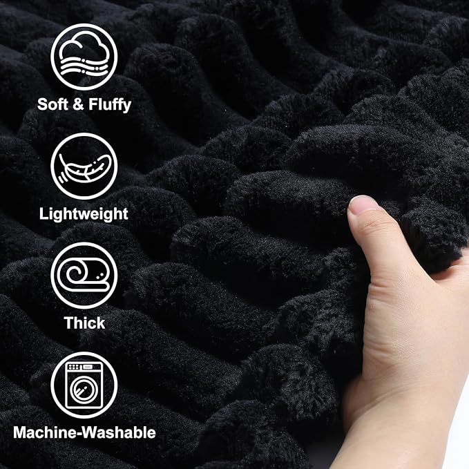 decorUhome Christmas Soft Fleece Black Blanket King Size for Bed, Cozy Fluffy Plush Flannel Large Striped Throws for Couch Sofa, Lightweight Decorative Fuzzy Blanket for Woman, 108x90 Inches