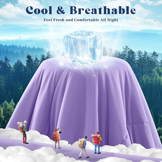 Cooling Comforter King Size, Double-Sided Cooling Blanket for Hot Sleepers & Night Sweats, Arc-Chill Q-Max > 0.4 Breathable Ice Blanket, Lightweight Cold Comforter (108''x90'', Purple)