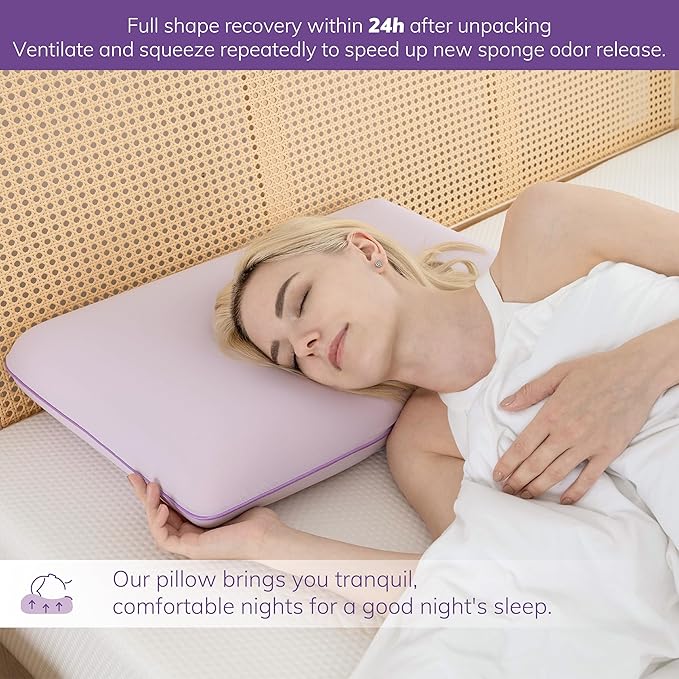 EGOHOME Cooling Gel Memory Foam Pillow - Reversible Cooling Cover, Neck Support for Side, Back and Stomach Sleepers, Removable & Machine Washable, All-Season Comfort, Standard Size, Purple