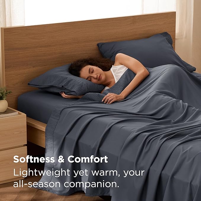 Bedsure California King Sheet Sets - 4 Pieces Soft Cal King Sheets - Breathable & Cooling - Hotel Luxury - Easy Care Polyester Microfiber Bedding for Women, Men, Dark Grey